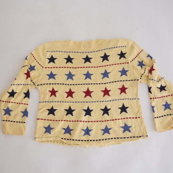 Vintage Christopher & Banks Yellow Star Cotton Knit Sweater Cottagecore Boho XL - Picture 1 of 8